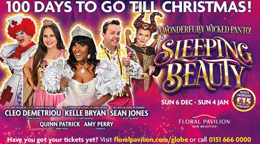 panto countdown graphic with the stars in costume for Sleeping Beauty
