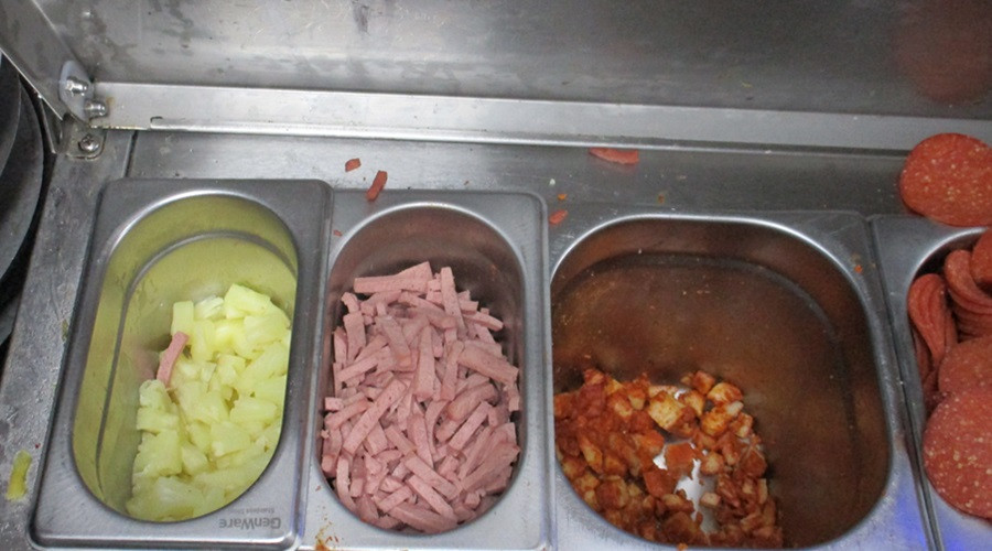 Evidence photo showing food preparation area at Wallasey pizza takeaway