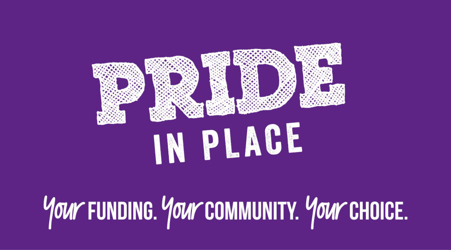 pride in place logo, purple background