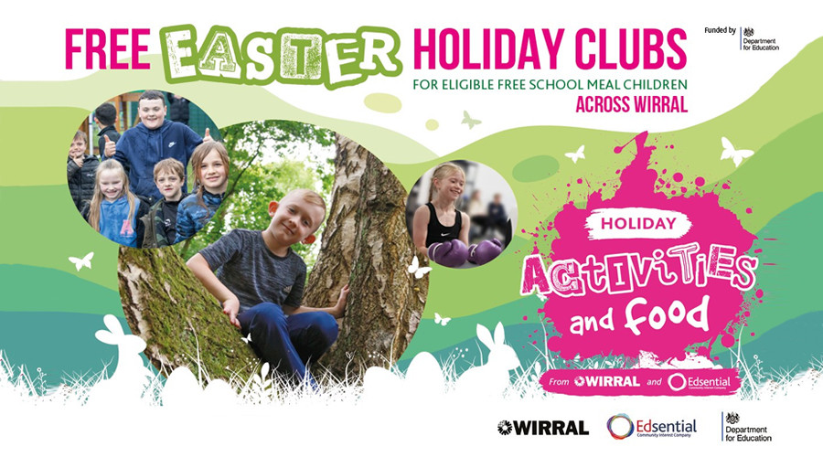 Children enjoying activites with text "Free Easter Holiday Clubs"