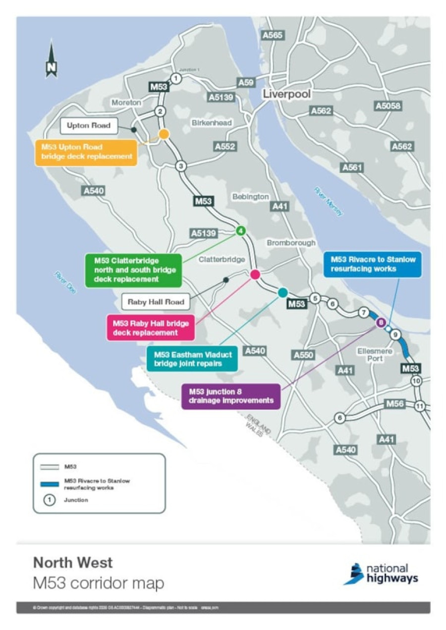 A map showing details of the work that is to take place on the M53