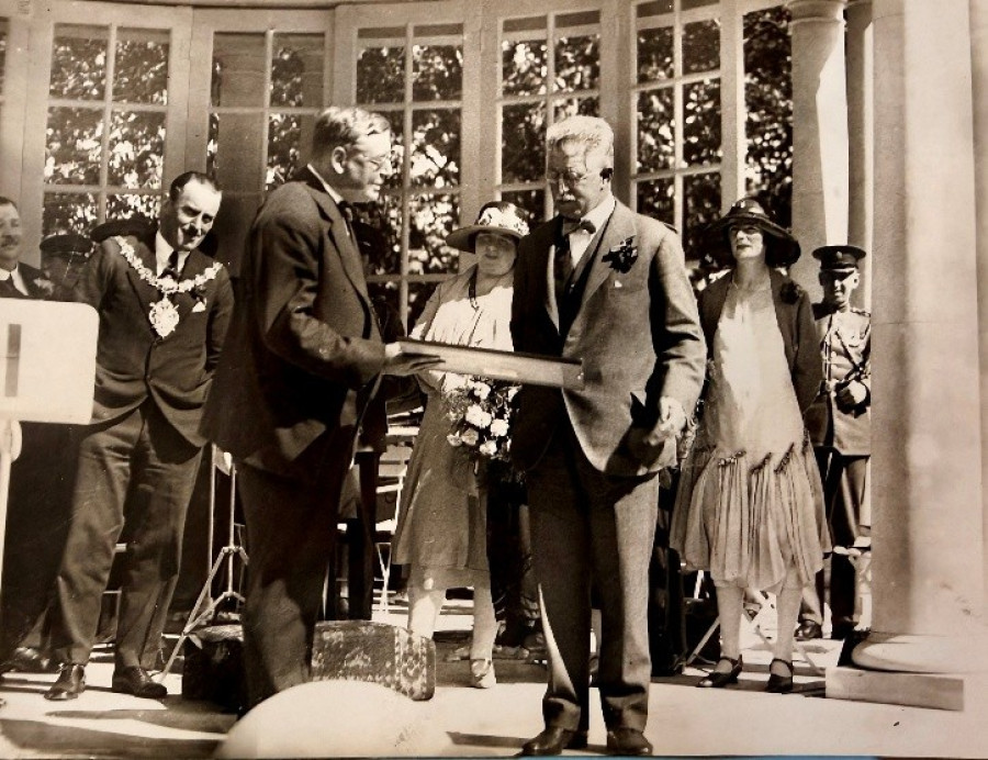 Photo of the Mayor of Wallasey and other civic dignitaries on the bandstand on its opening day