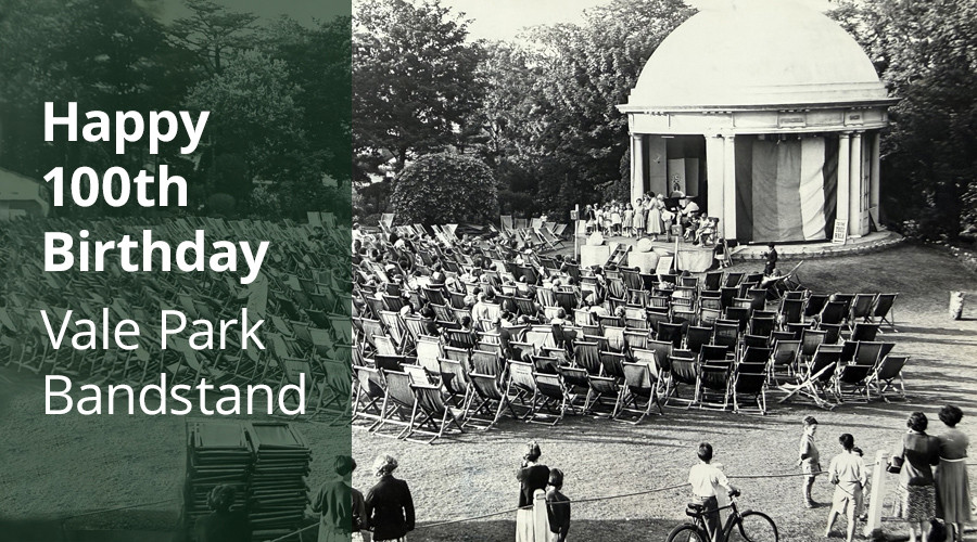 Photo of hundreds of people sat in deckchairs in front of Vale Park bandstand