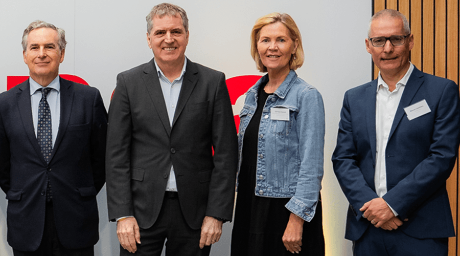 from left: Mr Alejandro Polanco Mata, Consul General of Spain in Manchester, Liverpool City Region Metro Mayor Steve Rotheram, Wirral Council leader Cllr Paula Basnett, and Mr Manuel Castineira, Finsahome Director