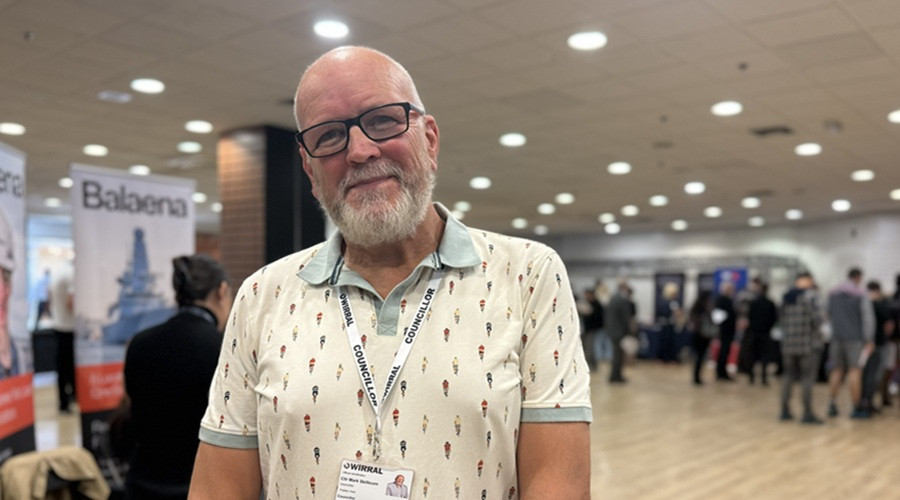 Chair of Wirral Council's Economy, Regeneration and Housing Committee, Cllr Mark Skillicron, at the Wirral Jobs Fair in September 2026