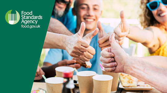 Generic Foods Standards Agency graphic showing people with thumbs up during a party