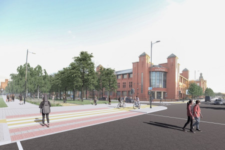 Artist's impression of how Europa Boulevard could look with additional area for walking and cycling and reduced area for cars