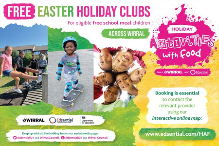 graphic showing details of free Easter holiday clubs for eligible children