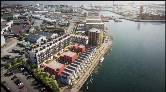 An aerial view of Wirral Waters 