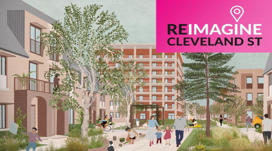 concept art of how cleveland street in Birkenhead could look with new houses pictures on the site, lined with trees on all sides