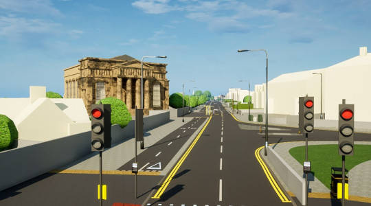 Computer-generated image of proposed travel route along Liscard Road 