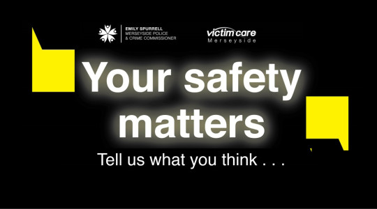 Plain black background, white text reads 'your safety matters tell us what you think'