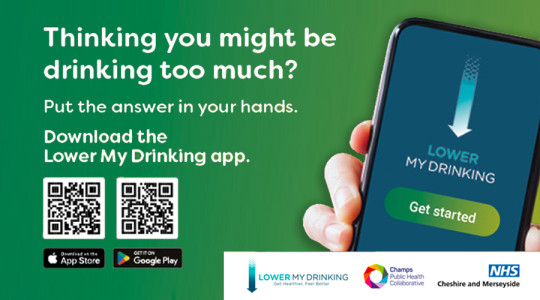 Graphic promoting the Lower My Drinking app