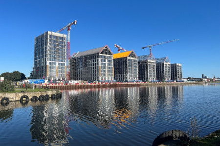 image showing the partly built buildings of Miller's Quay in wirral Waters