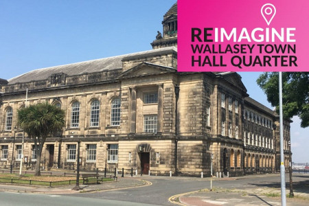 image of Wallasey town hall with the words "re-imagine Wallasey town hall quarter"