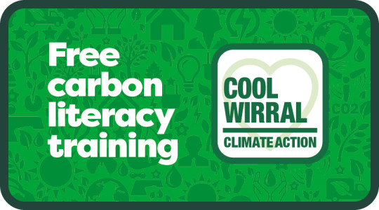 Green background with white text that syas Free carbon literacy training