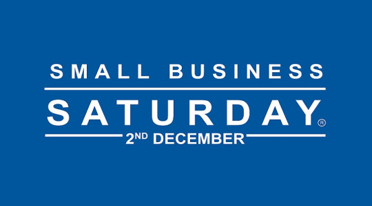 The words "Small Business Saturday december 2" in white against a blue background