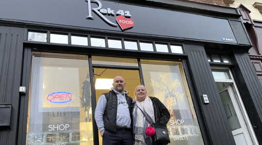 CEO Rob Cumine and Events Manager Paula Powell outside the Rek41 shop