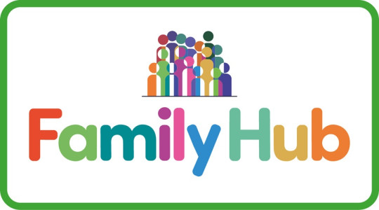 colourful graphic with words "family hub"