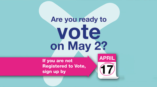 Graphic saying Register to vote by 17 April