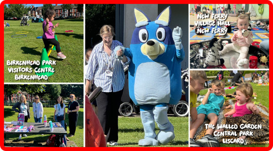 A montage of images - main image of Bluey (a character from hit animated television series) with a selection of images of 0-5 years taking part in activities