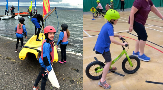 Alfie taking part in Activity for all programme - Watersports and Balanceability bike riding