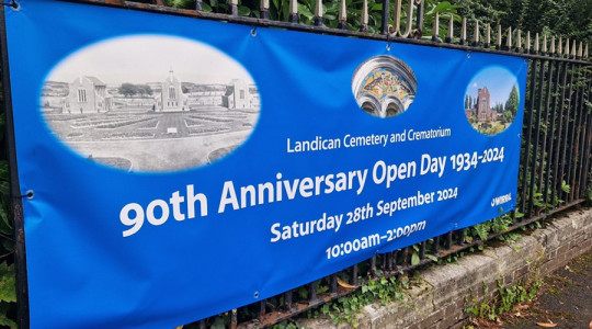 Sign promoting open day at Landican cemetery