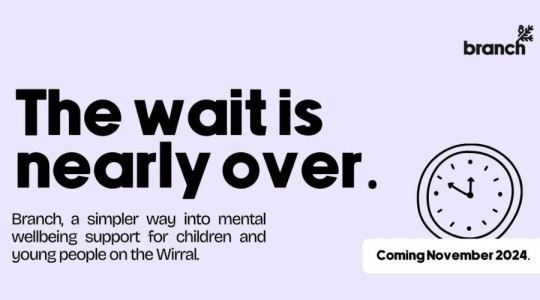 The text 'The wait is nearly over' in bold text on a light purple background.