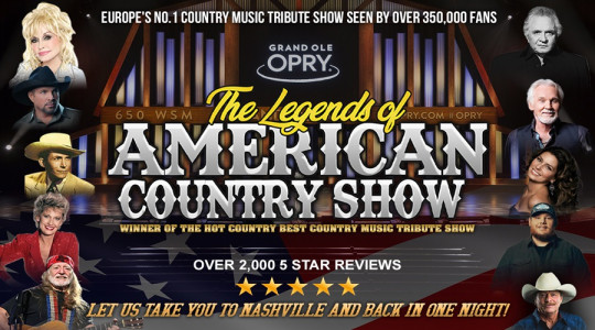 graphic saying: Legends of American Country Show and with images of American country music famous performers