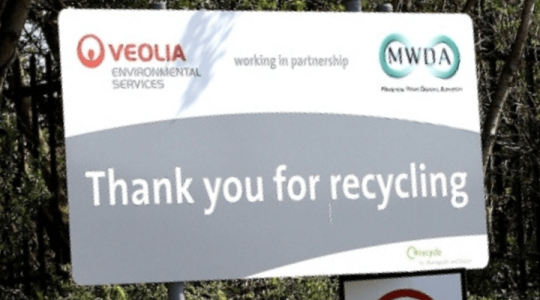 Picture of a sign at the recycling centre that says 'thank you for recycling'