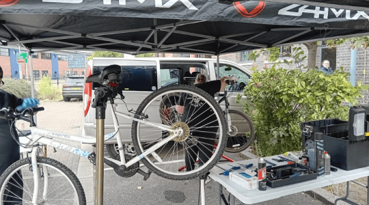 Bikes being checked over by professionals