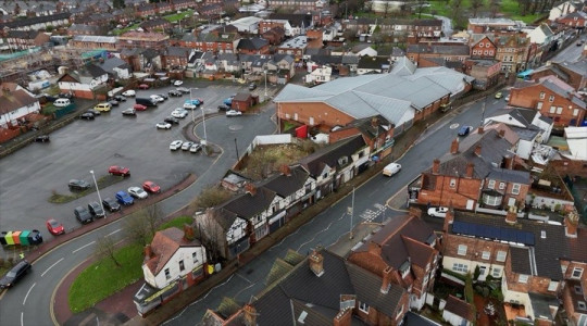 Aerial view of the buildings scheduled for demolition in New Ferry