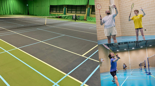 badminton court with people playing