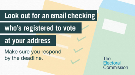 Graphic saying Look out for an email checking who's registered to vote at your address