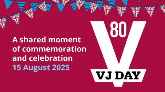 Graphic with VJ Day logo