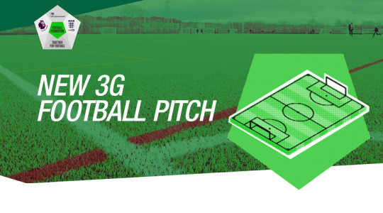green graphic football pitch with text 'new 3g football pitch'
