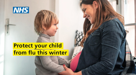 mum and toddler smile at eachother, words read 'protect your child from flu this winter'
