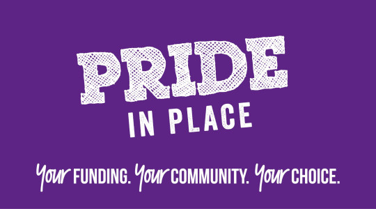 pride in place logo, purple background