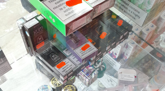 A photo of some illegal vapes on sale in Wirral