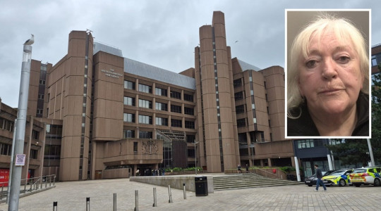 Montage image of Liverpool Crown Court and convicted loan shark Carole Low
