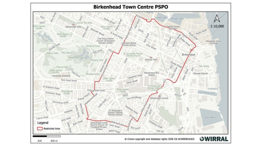 A graphic showing the area covered by the Birkenhead PSPO