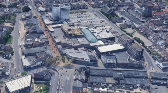 An ariel view of Liscard town centre