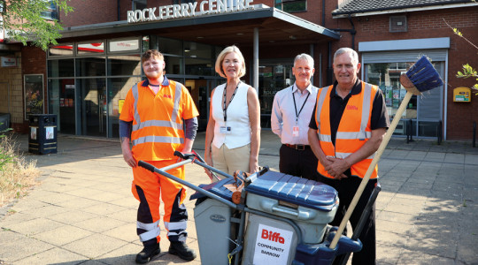 The new cleaning operatives in Rock Ferry with the council leader