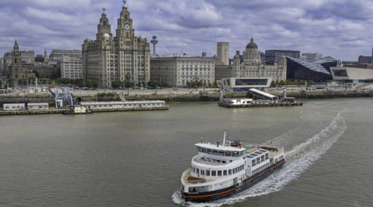 The royal daffodil ferry with Liver building in background