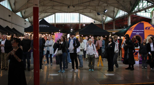 People attending Recovery Fest in Birkenhead Market