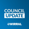 blue background with the words council update in white text, the wirral logo underneath