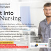 An advert offering a free 'Get into Nursing' training course. The ad shows a male nurse smiling and includes details of how to apply.