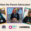 Graphic showcasing 3 people with text reading Meet the Parent Advocates