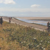 A photograph of walkers and cyclists using the North Wirral coastal path