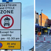 Montage of two images showing the pedestrianised area of Grange Road